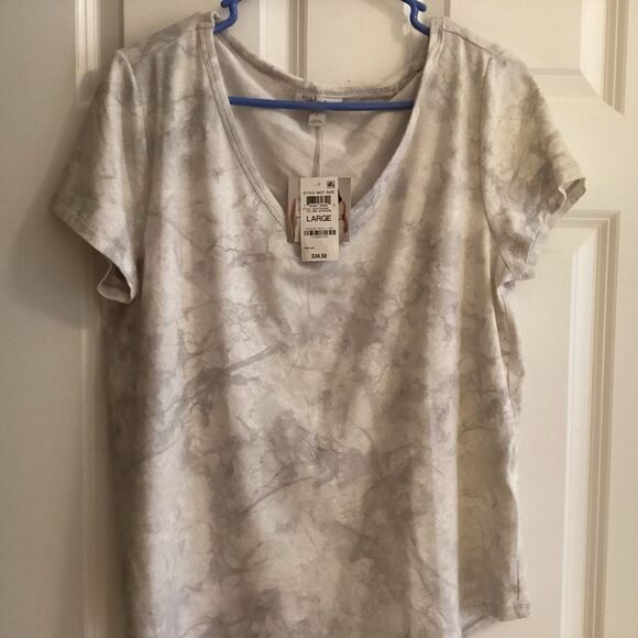 NWT. Jenni Brand Women’s Size L Short Sleeve PJ Top in Marled Grey Print - Picture 3 of 12